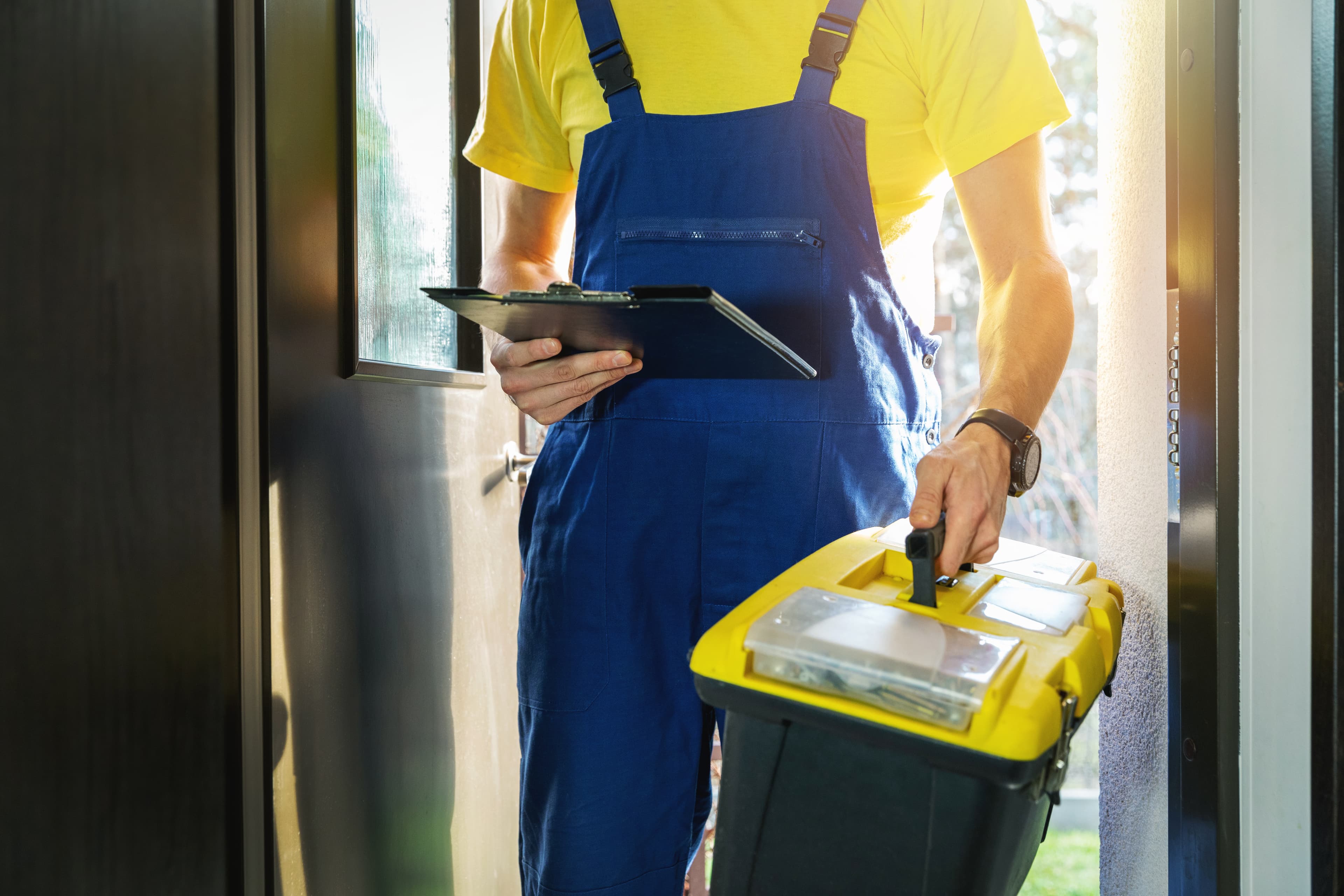 Worldwide technician arriving at a customer's front door